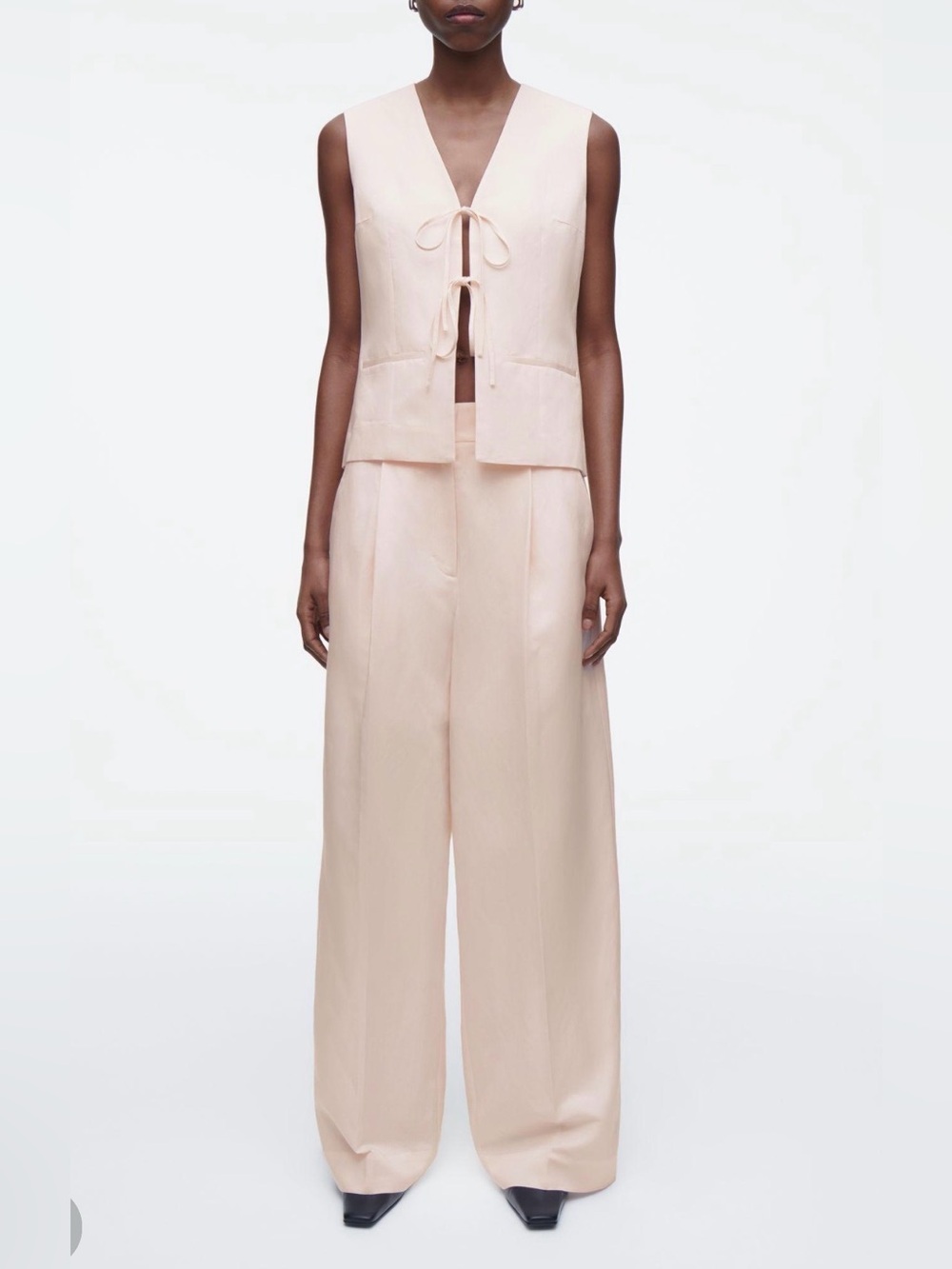 Cos Relaxed Linen-Blend Wide-Leg Trousers Pink - Size 8